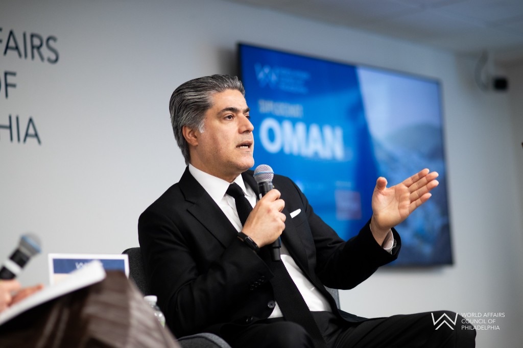His Excellency Talal Sulaiman Habib Alrahbi, Ambassador of the Sultanate of Oman to the United States, speaking at Diplochat: Oman, World Affairs Council of Philadelphia, May 12, 2026